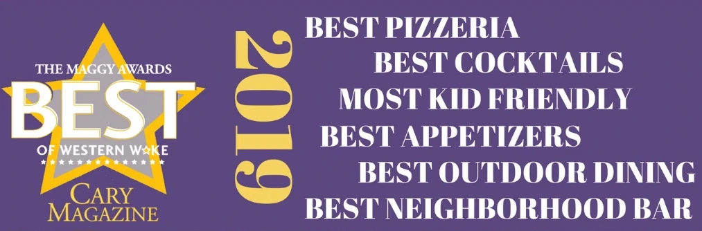Awards for Ruckus Pizza from Cary Magazine 2019